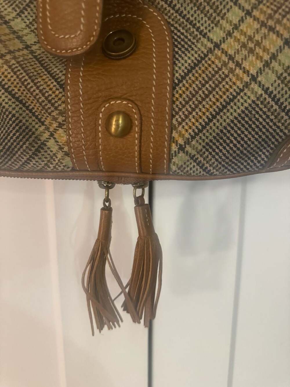 Rafe New York Plaid Wool and Leather Hobo Bag with Tassels - Picture 5 of 9